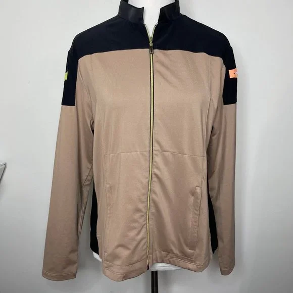 Jamie Sadock Black/Tan Full Zip Stretch Golf Athletic Jacket Women's Size M - Picture 1 of 13